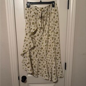 Floral Ruffle Midi Skirt - Cream with Yellow Floral Print